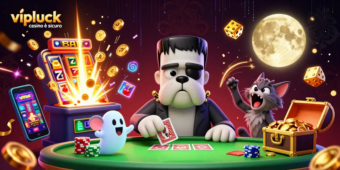 Scopri se vipluck casino è sicuro attraverso una decorativa scena di giochi d'azzardo animati.