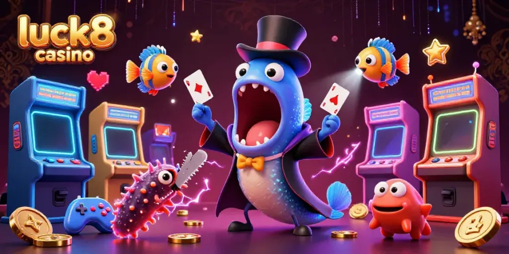 Experience the magic of luck8 casino with vibrant cards, 3D characters, and dazzling game elements.