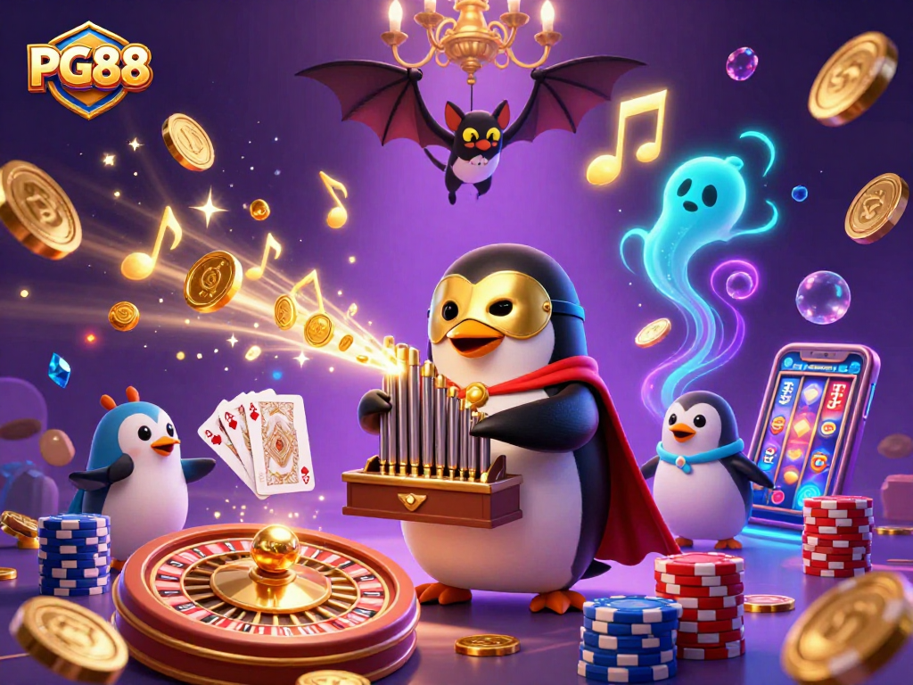 Unleash thrilling moments at PG88 with the exciting penguin organist generating golden coins and vibrant gaming elements.