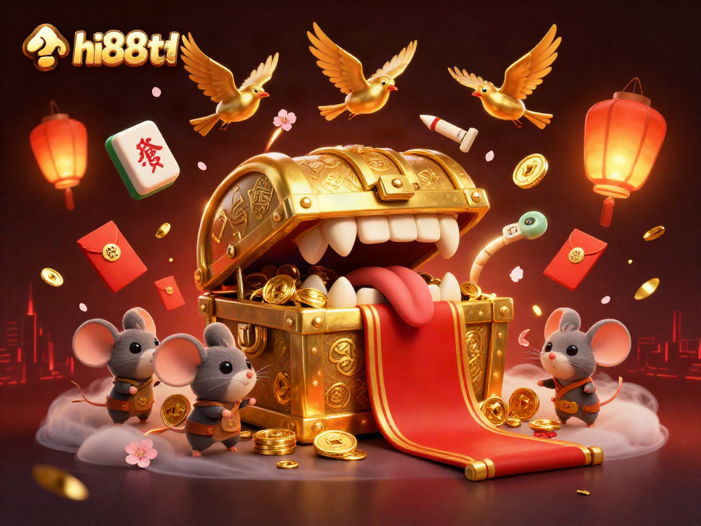 Spin the reels with hi88td at this vibrant 3D casino scene full of treasure and excitement.