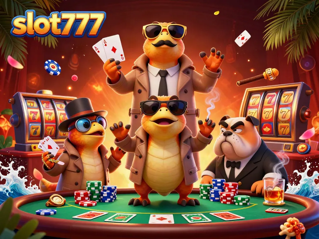Experience excitement with slot777 as cartoon raptors enter a VIP casino scene.