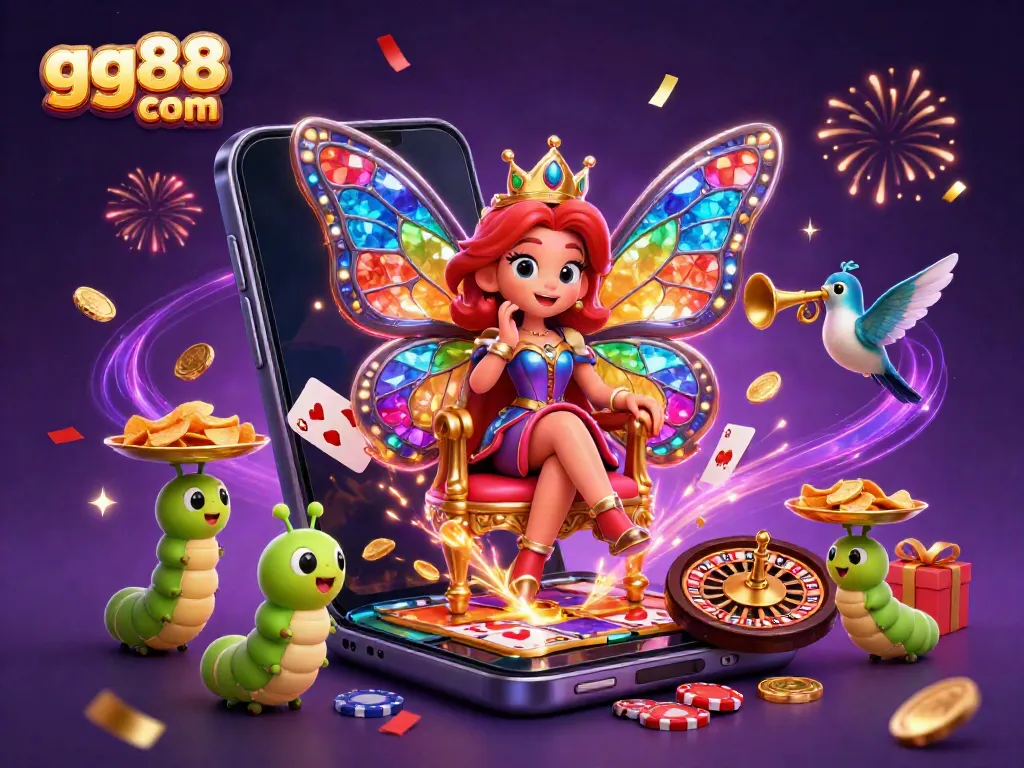 Experience winning thrills on gg88 com with vibrant 3D casino illustration showcasing interactive games and celebratory elements.